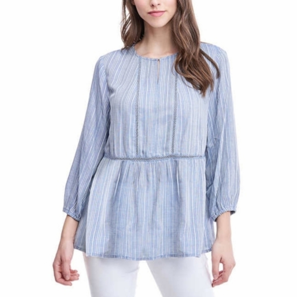 NWT Fever Lightweight Blue/Whitr 3/4 Sleeve Blouse 2XL